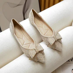 Slip on Single Shoes Summer Flat 2024 New Butterfly Knot Rhinestone Shallow Mouth Plus Size Women's Shoe 41-43 Sapatos Femininos