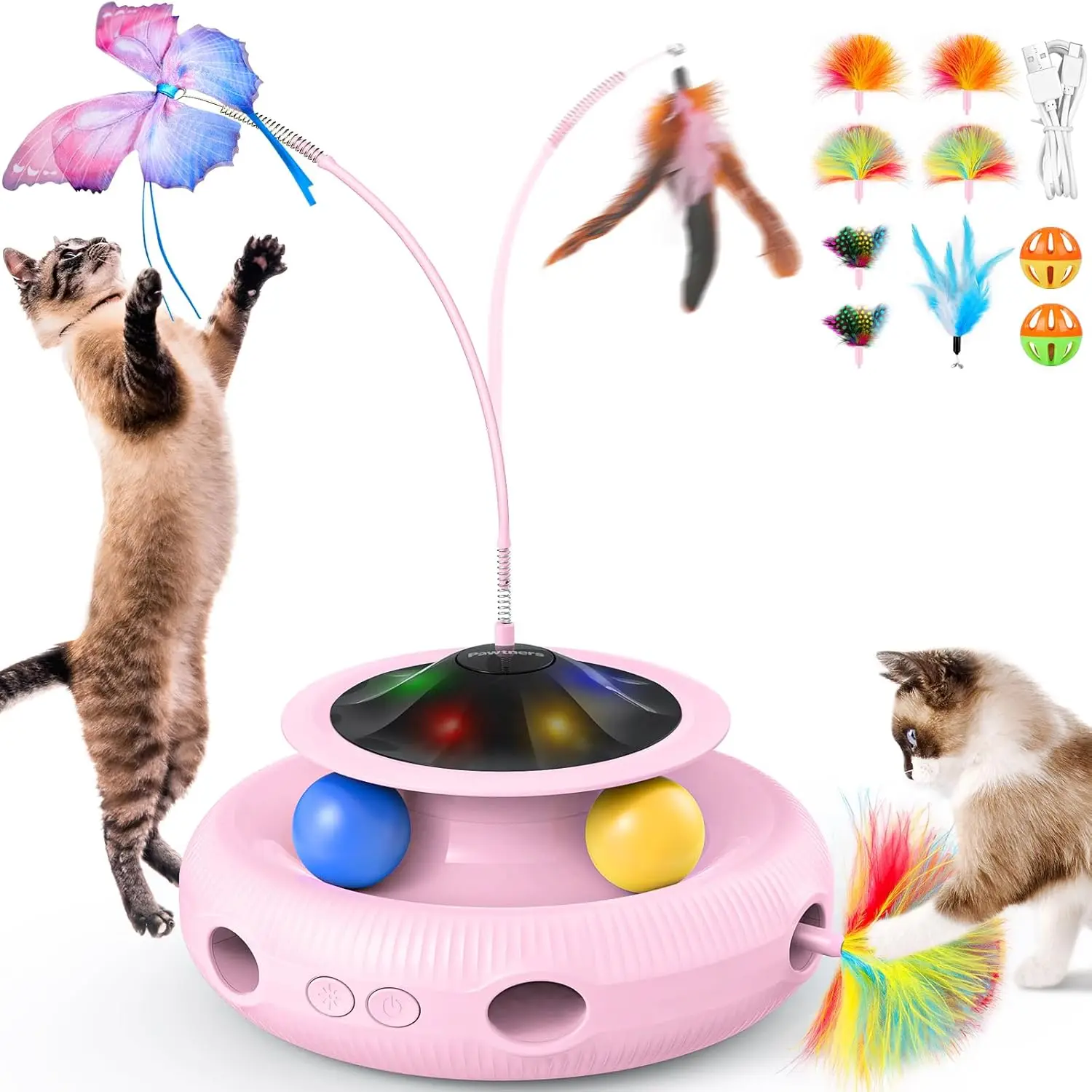 4 in 1 Automatic Cat Toy for Indoor , Electric Kitten Toy with Rechargeable Battery, Self Play Kitty Toy W/ Fluttering Butterfly