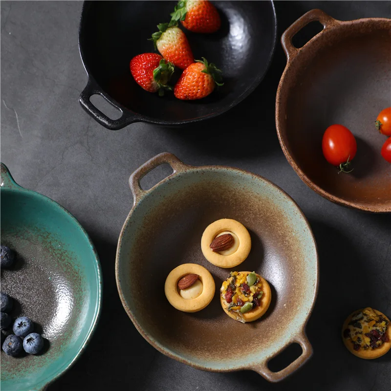 

Ceramic Retro Dinner Plate Japanese Tableware Coarse Pottery Plate Light Luxury Bowl Household Ceramic High-end Hotel