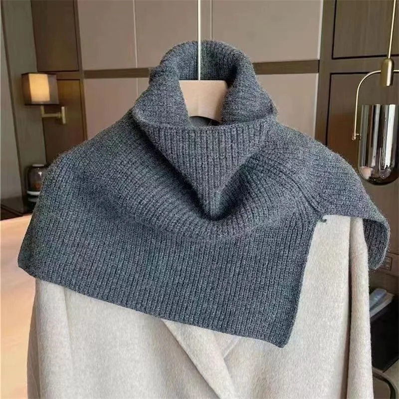 Women Clothing Autumn Winter Shawl Casual Simple Solid Colour Thermal Scarf Knitted Shoulder Cape Turtleneck Sweater Women