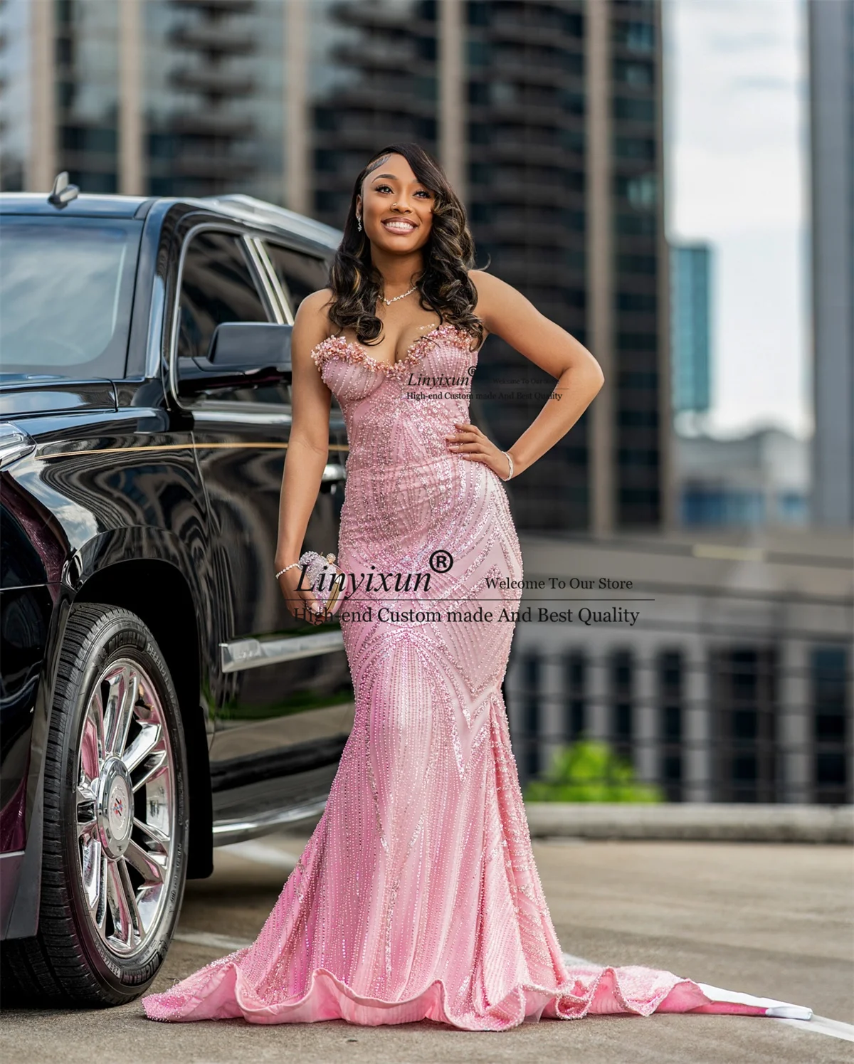 

Luxury Rhinestones Crystal Prom Dress Sleeveless Customized Aso Ebi Mermaid Evening Party Gown Elegant Lace Long Robe De Soiree