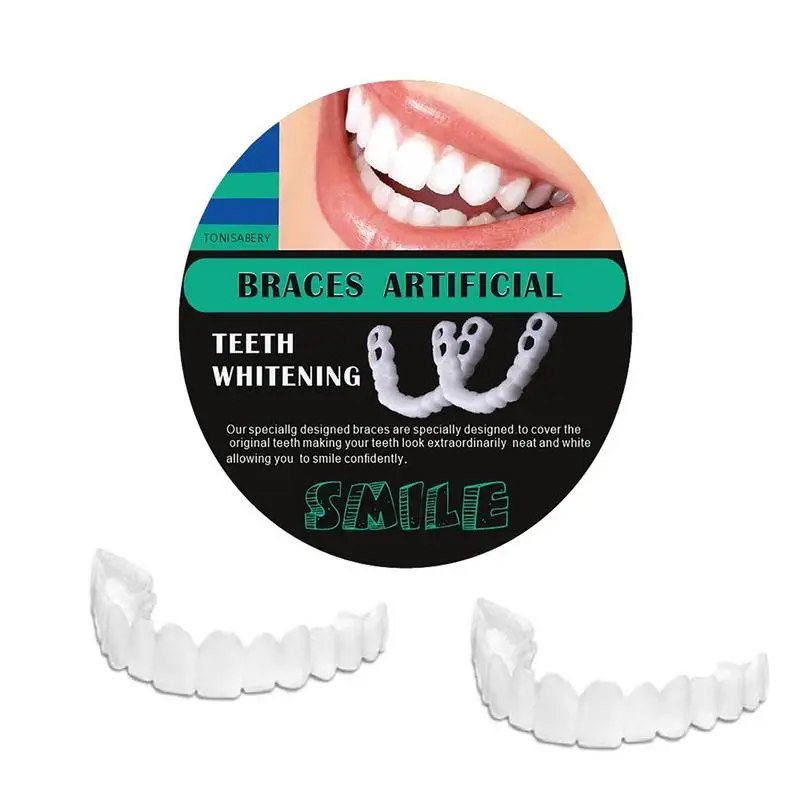 2pcs Safe Realistic Temporary Smile Denture Instant Veneer Dentures Upper Lower Jaw Denture Teeth Replacement For Speech Meeting