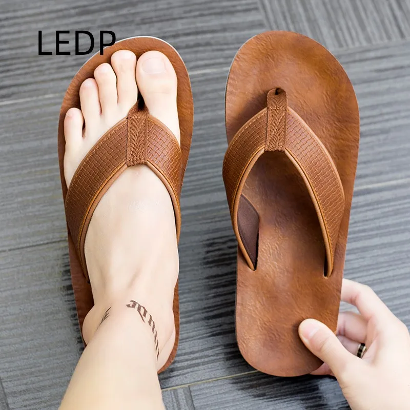 Men\'s Summer Sandals Casual Fashion Leather Flat Flip Flops Breathable Luxury Designer Replica Best Sellers In 2023 Products