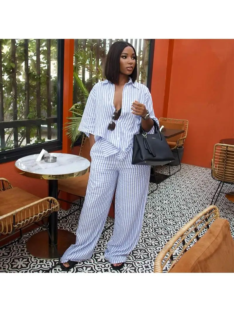 

Women's Summer Casual irt And Pantsuit Long Pants Faion Set Ele Lady's Outfit Comfortable Breathable Clothing