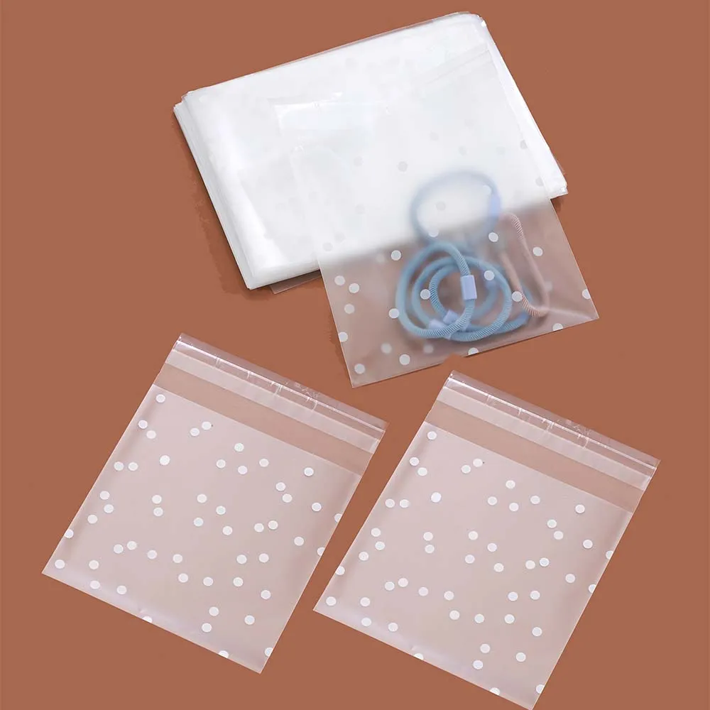 100pcs Frosted White Dot Transparent Self-adhesive OPP Packaging Bags Multi-size for Jewelry Gift Pack Necklace Bracelet Cookies