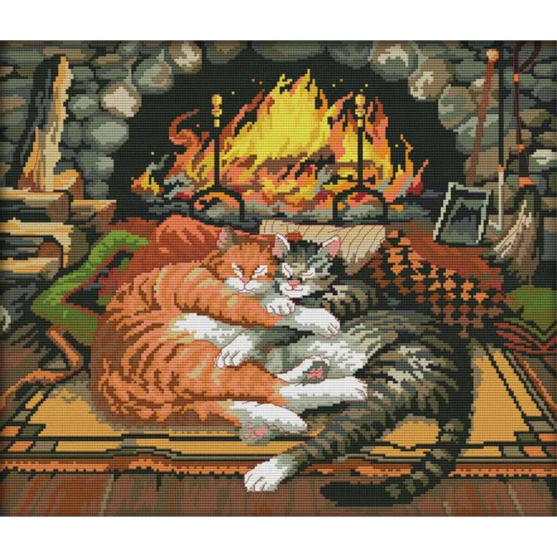 Cartoon Cat Animal Pattern DIY Hand Cross Stitch Kit 14 16 11CT White Counted Canvas Printed Fabric Embroidery Home Decor Crafts