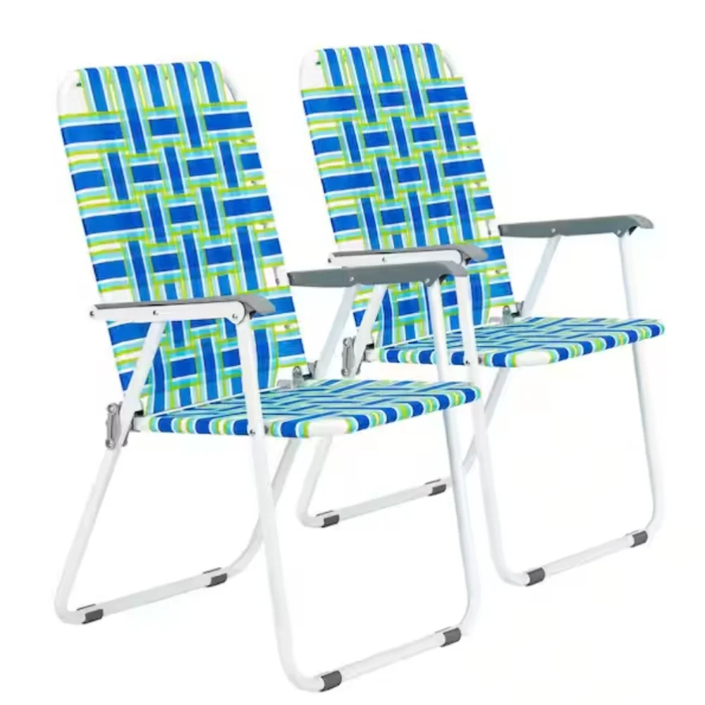 

Patio Lawn Webbed Folding Chairs Set of 2, Outdoor Beach Portable Lawn Chair Camping Chair Beach Chair for Yard, Garden