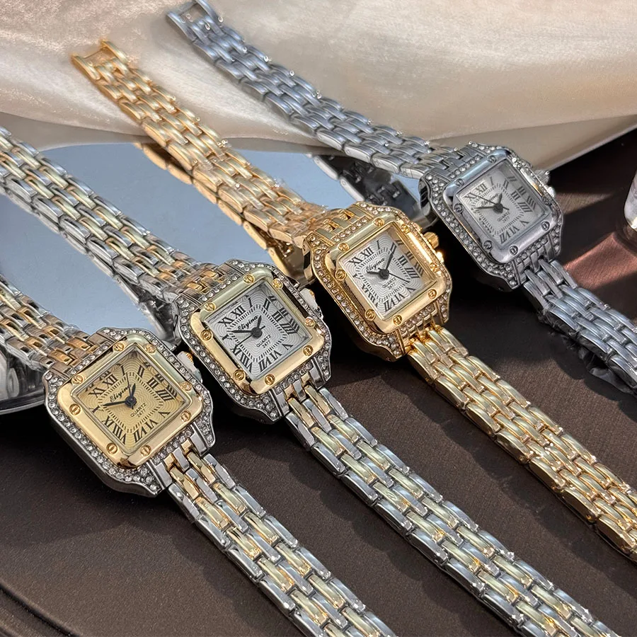 أزياء كلاسيكية بسيطة عارضة الفاخرة ساحة المرأة ووتش الماس جزءا لا يتجزأ من الأرقام الرومانية سوار كوارتز ساعة اليد