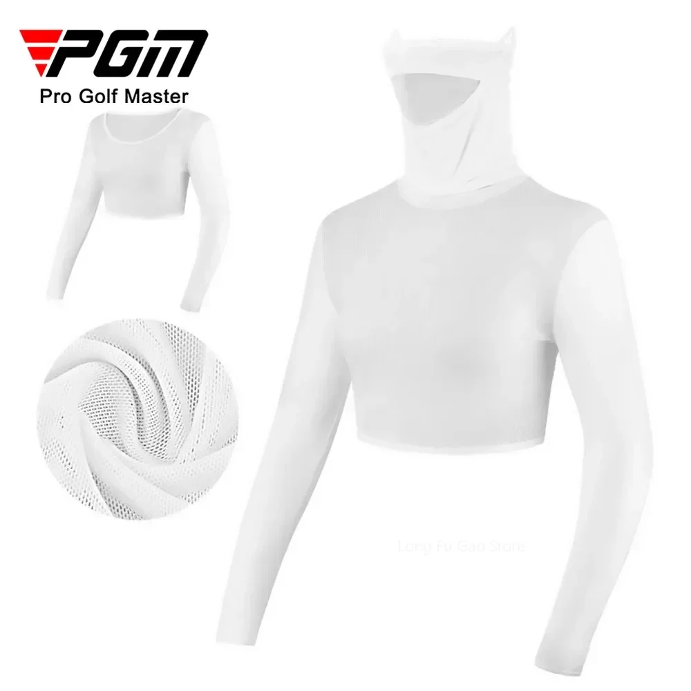 Pgm Womens Ice Silk Cool Shirts Half-Length Long Sleeve Cropped Tops Summer Sunscreen Golf Underwear With Mask Anti-UV UPF40+