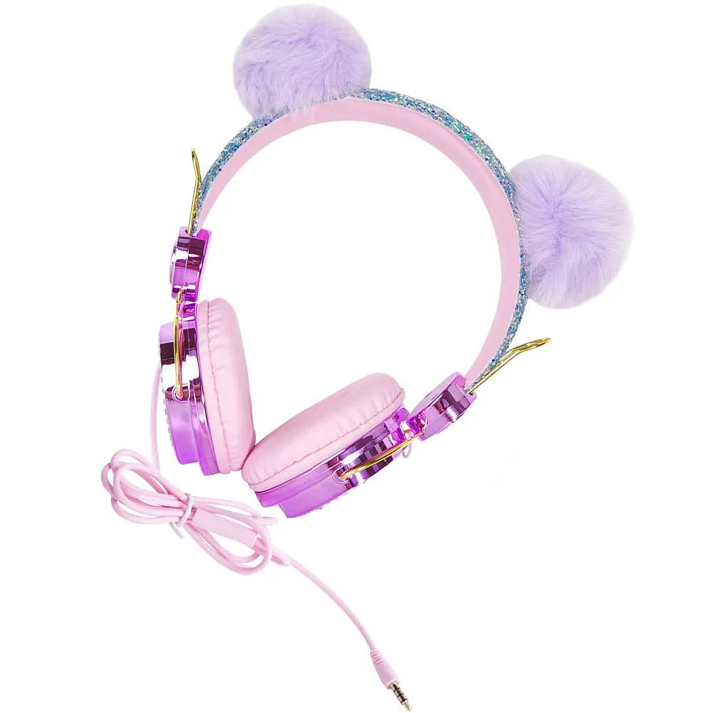 Headset with 3.5mm Plug Adjustable Headband 85Db Volume Limit Rhinestone Glitter Design on Ear Headphones for