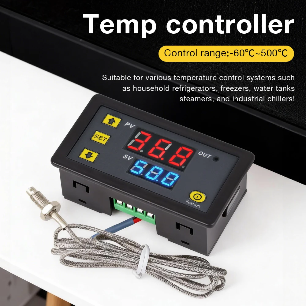 

Цифровой контроллер температуры W3230 -60~500°C ℃ Цифровой терморегулятор для отопления и охлаждения с датчиком