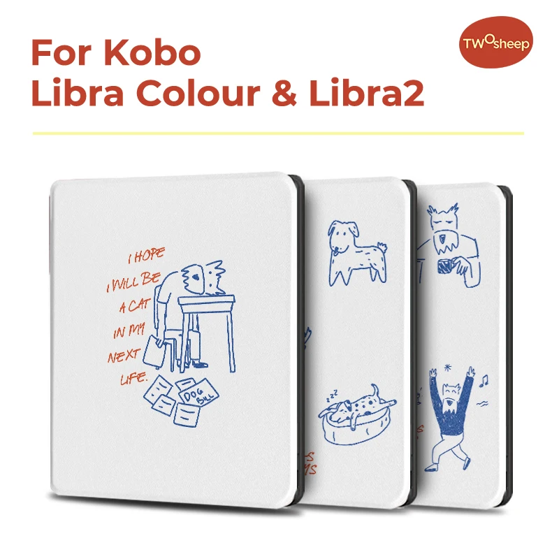 Twosheep for Kobo Libra2 Kobo Libra Colour Case Line Illustration Dog 7inch Magnetic Flip TPU Soft Shell Auto Sleep Wake Cover