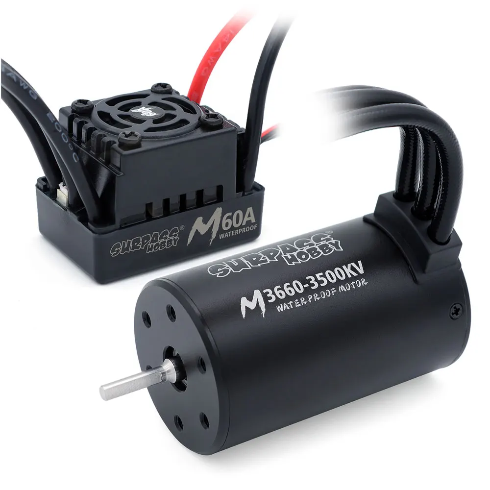 SURPASS HOBBY Combo M3650 M3660 Waterproof Brushless Motor 3.175mm Shaft with M60A ESC for 1/10 RC Car Traxxas Truck Off-Road