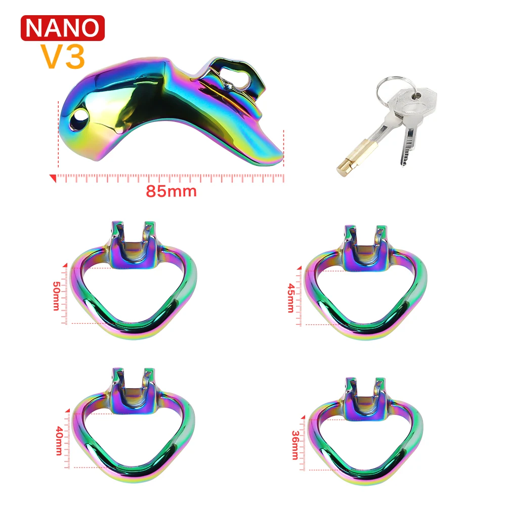 Rainbow Chastity Cage Set para homens, gaiola masculina de aço inoxidável Cock, Penis Ring, Lock Metal, BDSM Belt, Sex Toys, HTV3, 5 tamanhos