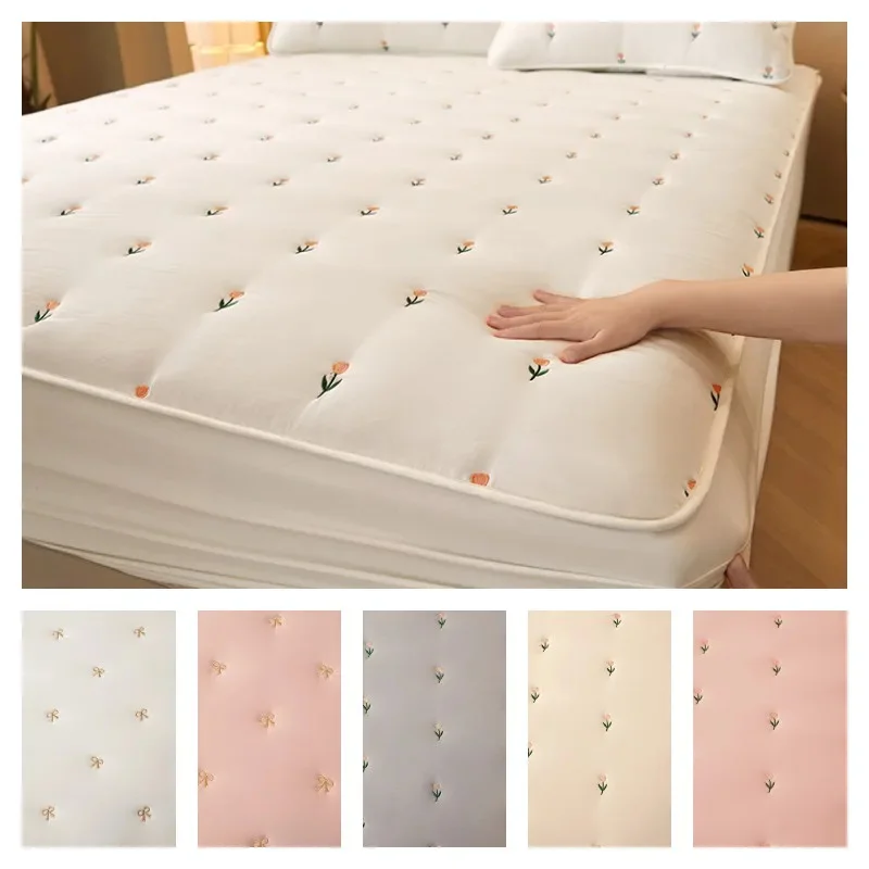 

Cotton Mattress Cover or Pillowcase Solid Color Thicken Soy Fibre Fitted Sheet Soft Bed Topper Protector Elastic