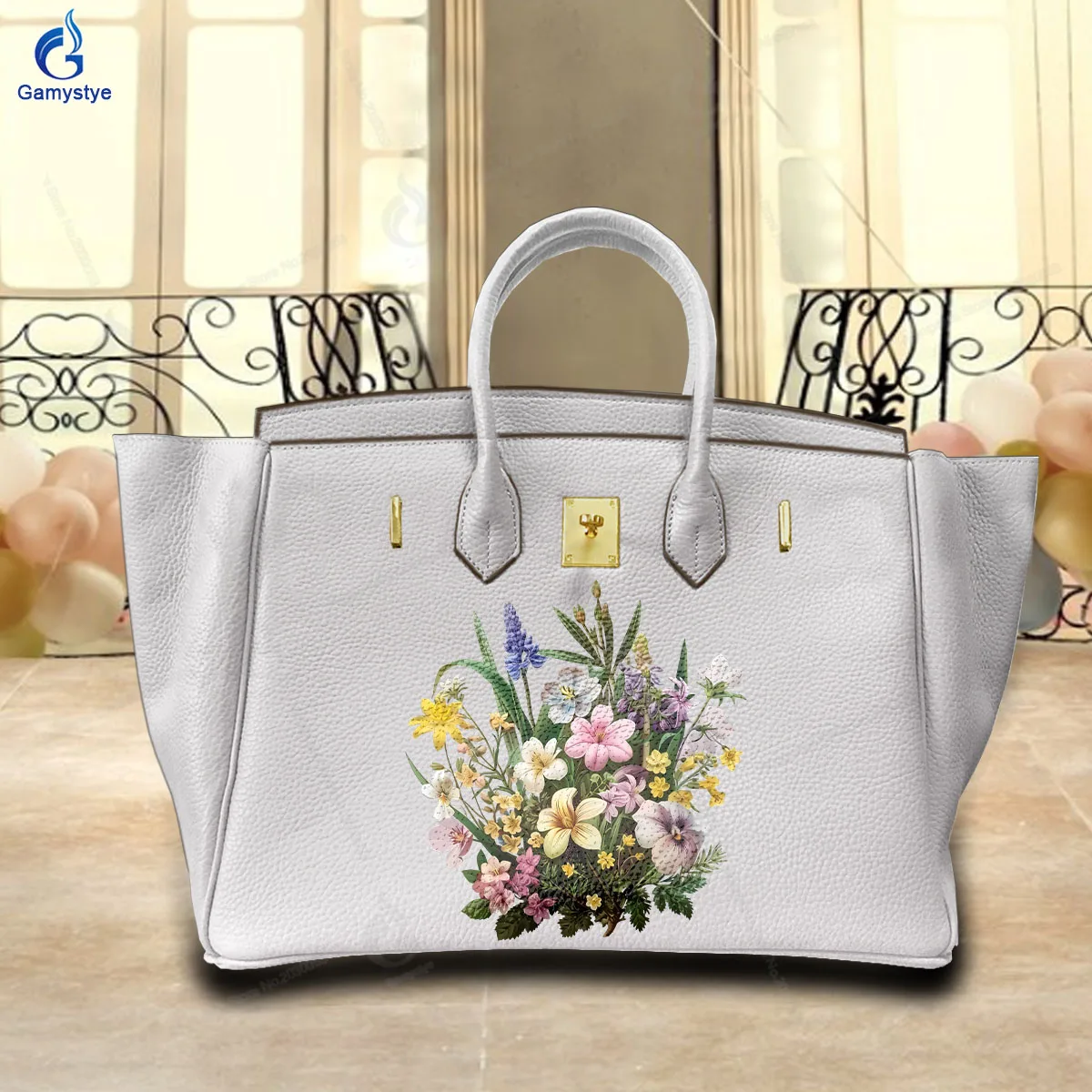 

Art Print Customize Totes Realistic floral pattern Top Layer Cowhide Leather Women Bags Top-Handle Bags Cross Body Bags Bolsas M