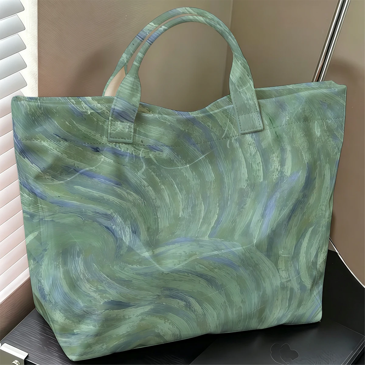 Mint Brush Texture Hot Sale Large Glossy PVC Tote Bag Hand Washable Waterproof Great for Travel Commute Makeup Storage Handbags