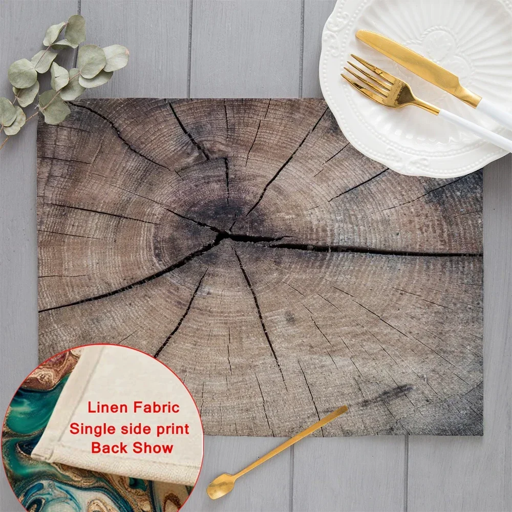 Foods Wooden Stripe Pattern Printing Linen Placemat for Dining Table Drink Coaster Home Decor  Mat Kitchen Cup Pads