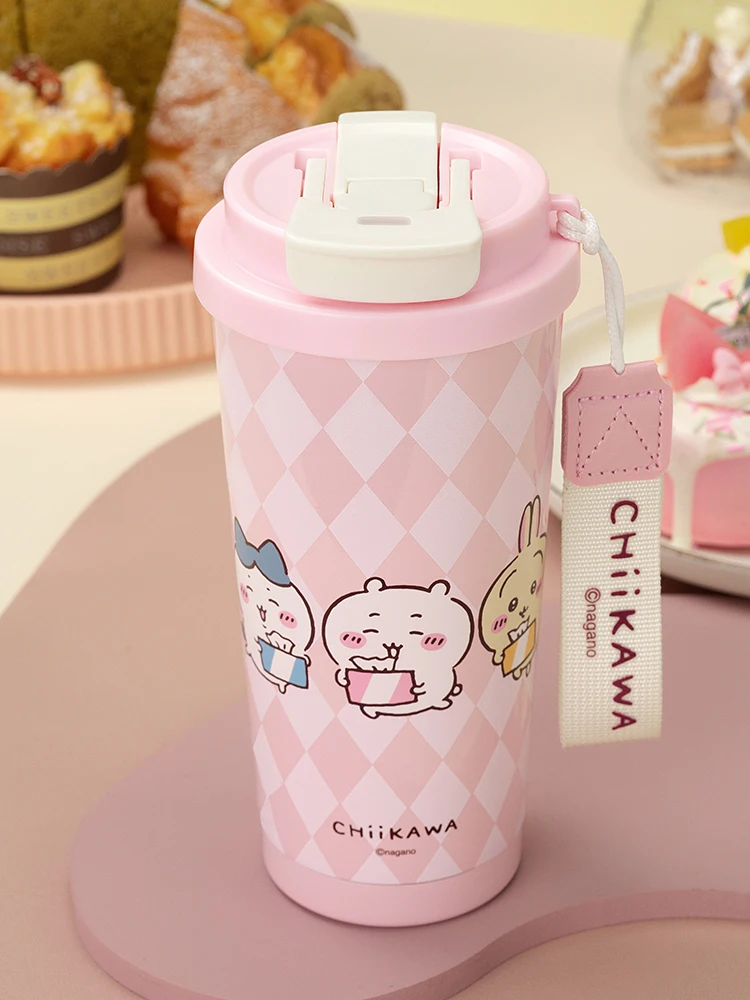 

Chiikawa Pink Double Lid Stainless Steel Vacuum Insulated Coffee Tumbler with Straw,Cute Cartoon Travel Mug for Hot & Cold