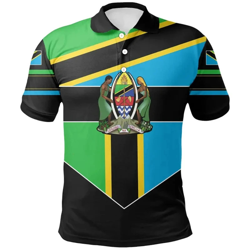 Tanzania Flag Map 3D Printed Polo 2024 Daily Casual Africa Country Dashiki POLO sport manica corta maschile GYM Tops