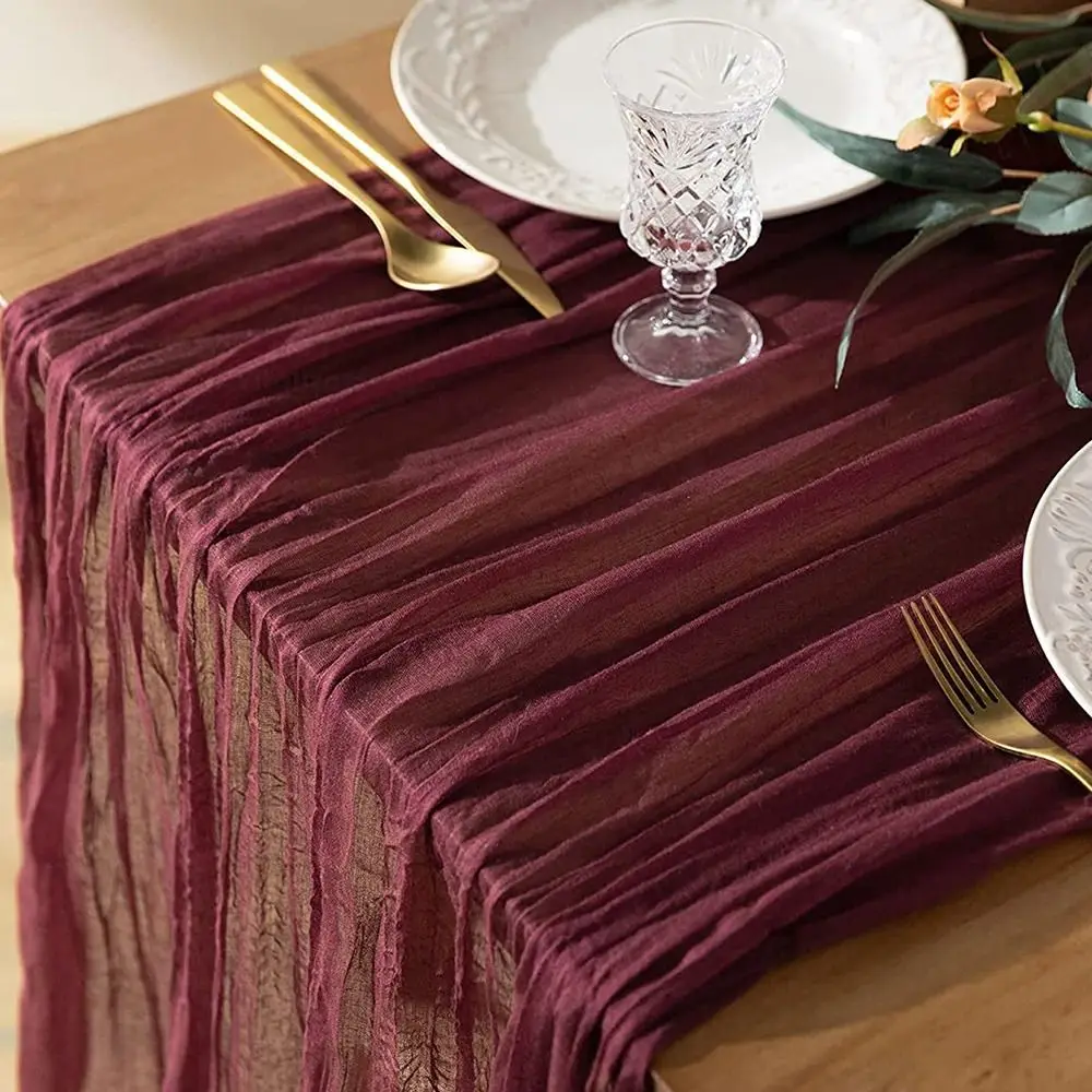 Vintage Table Runners 90x180/300cm Boho Cheesecloth Table Setting Rustic Country Multi-color Gauze Tablecloth Birthday