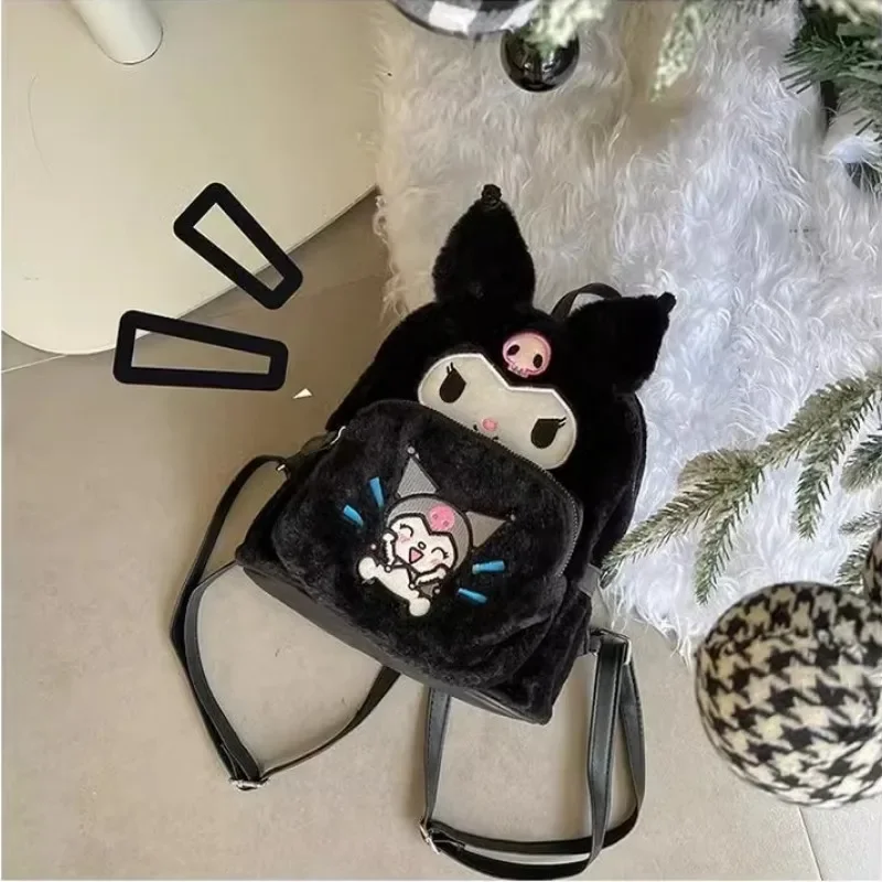 MBTI Kuromi Backpacks for Women MINISO Plush Cute Japanese Style Small Student Backpack Fluffy Hello Kitty Casual Female Bag