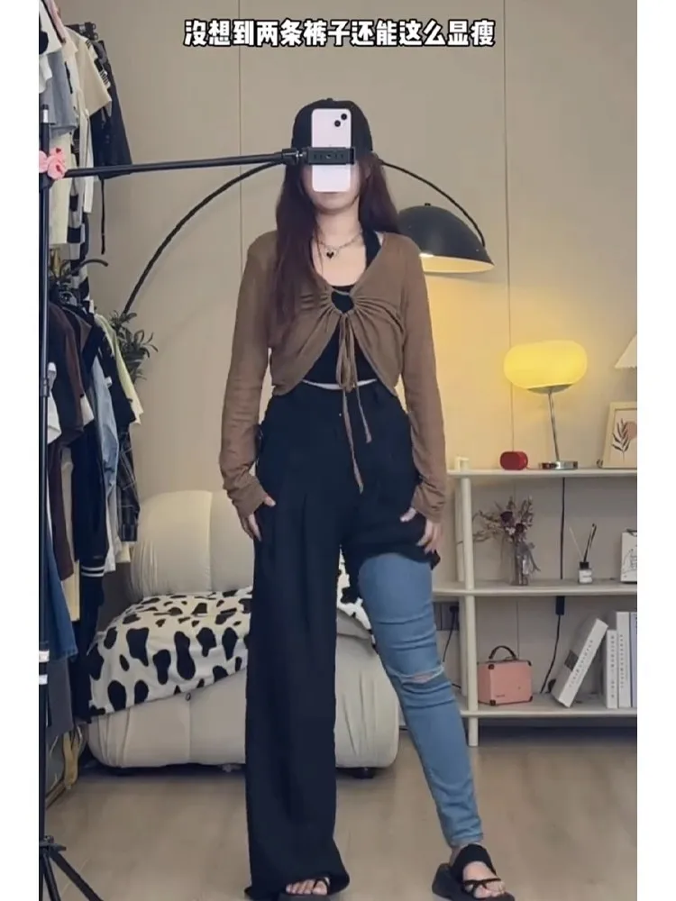 بنطال ذو قصة أرجل واسعة للمرأة الصيف المرأة الشتاء أفخم المخملية الحضرية المهنية بطانة الصوف مبطن استرخاء المرقعة سروال قصير Ins #5