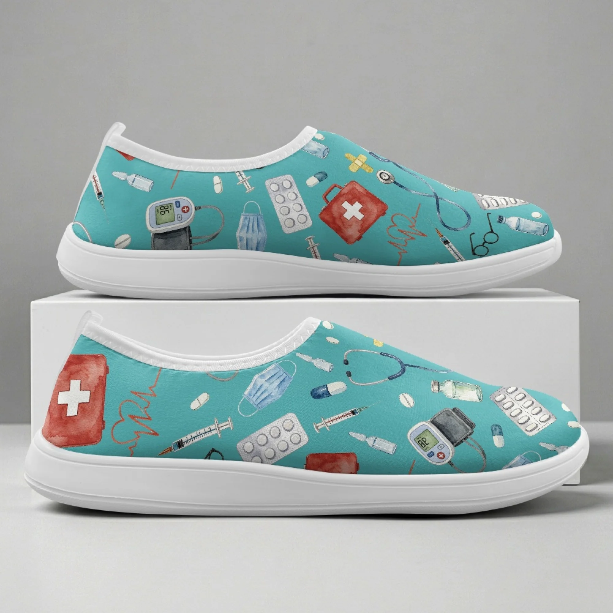 XIXIRIMIDO Nurse Shoes Slip On Casusal Shoes Lightweight Polyester & EVA Work Shoes Walking Running Shoe for Woman Nurse Print