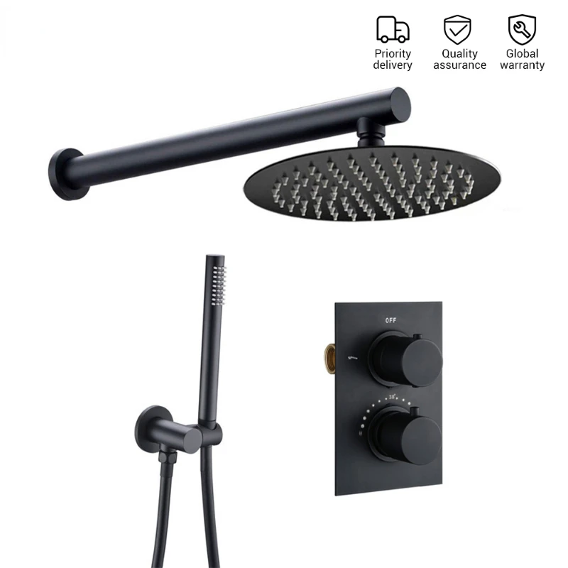 

Black Shower Head Set Contemporary Home Hotel Bathroom Wall Hanging Polishing Shower Bathroom Faucet Shower Facility With 8 Head