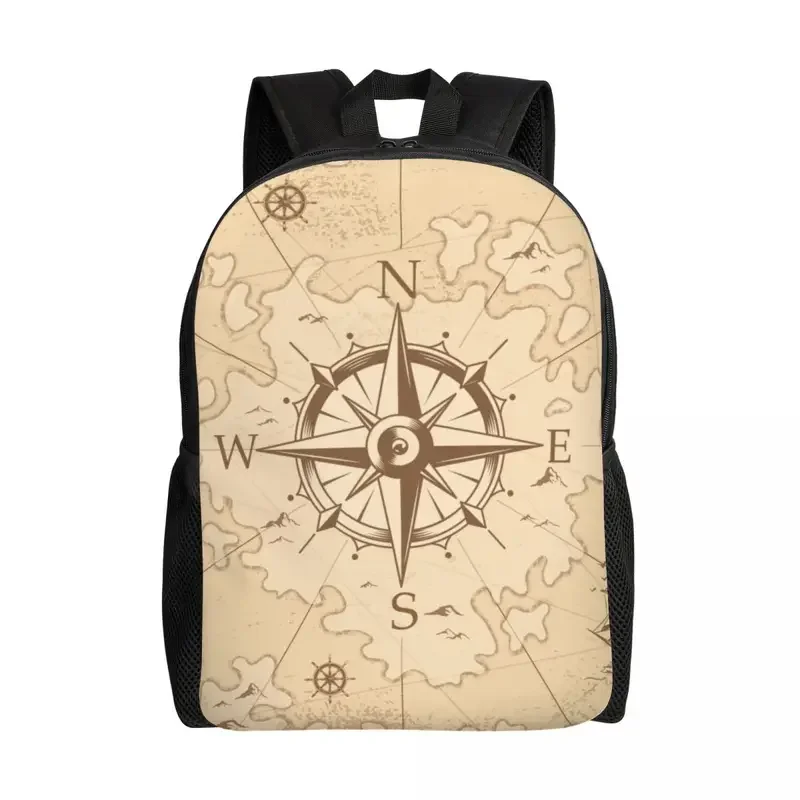 Mochilas Vintage con mapa de pirata para hombres y mujeres, bolsa de libros para estudiantes universitarios, se adapta a computadora portátil de 15 pulgadas, brújula náutica, bolsas de marinero