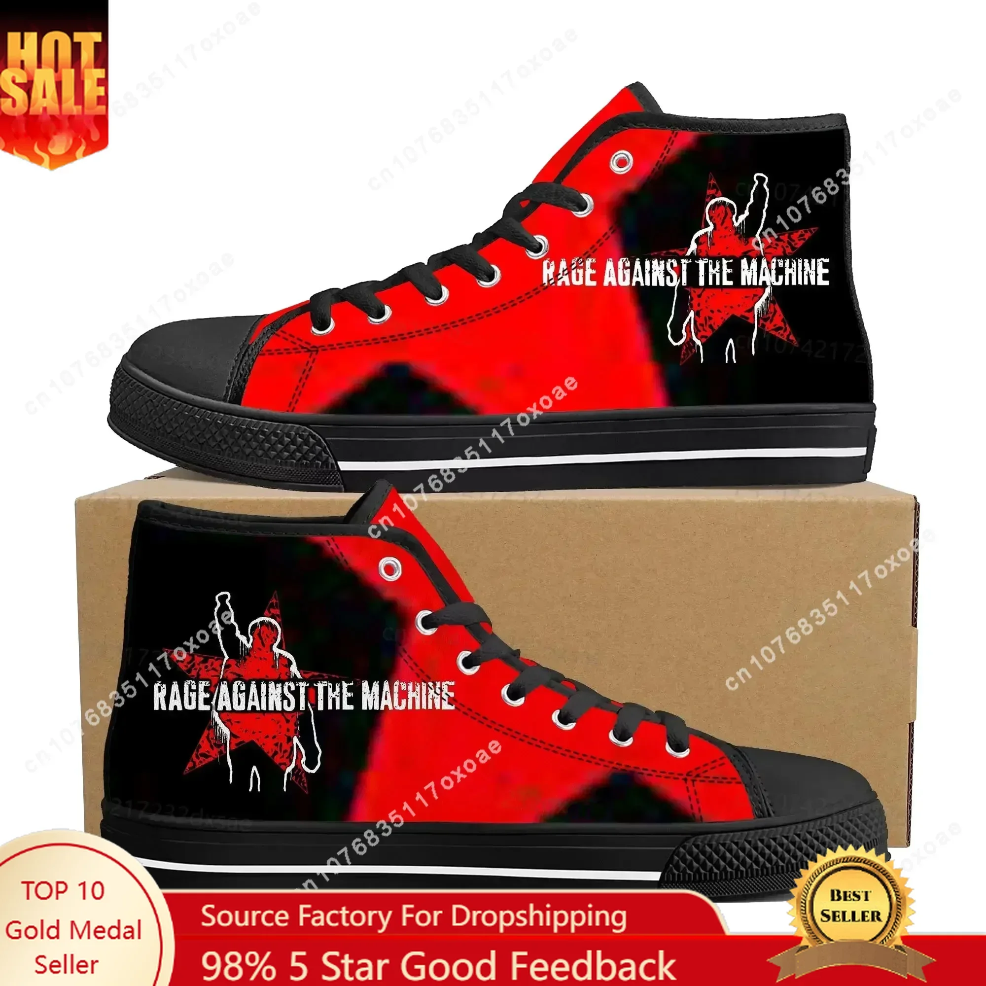 Rage Against The Machine High Top High Quality Sneakers Men Women Teenager Canvas Sneaker Casual Couple Shoes Custom Shoes