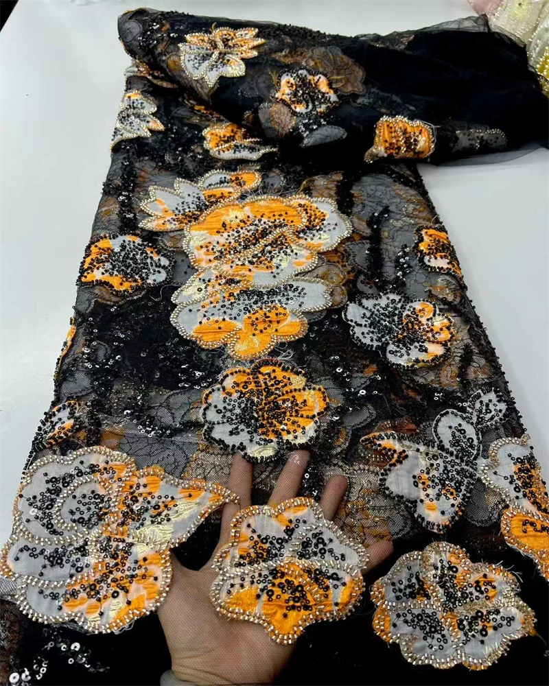 

Nigerian High-Quality Tulle Lace Fabric with Beads And Sequins 2026 African Mesh Net for Dress Making