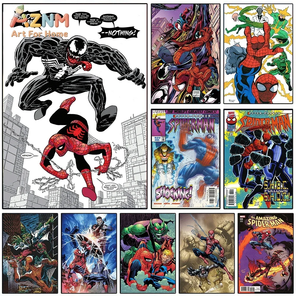 Venom vs Spider‑Man Classic Comic Scene Canvas Wall Art Print Poster Unframed Canvas Painting Home Bedroom Living Room Wall De