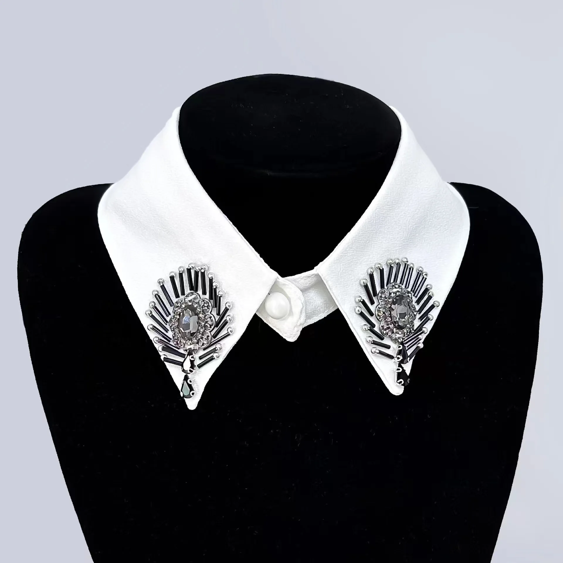 Women Fashion Imitation Pearl Fake Collar Detachable Dual Mesh Lapel Necklace