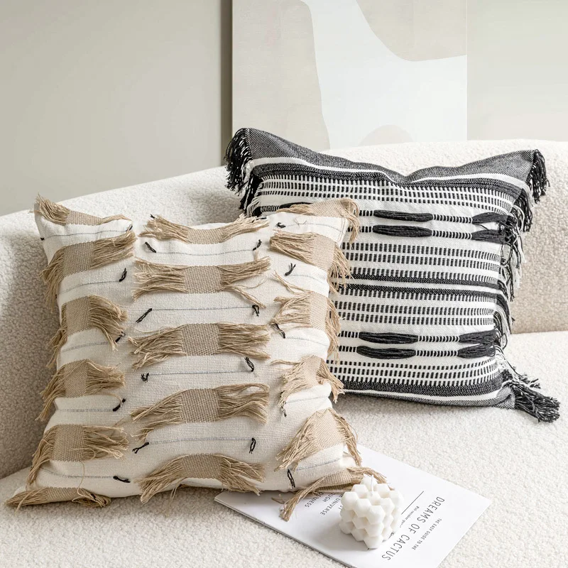 30X65/45X45/50X50CM Cotton Hemp Tassel Throw Pillow Cover Simple Homestay Waist Cushion Cover Decor Home Decorative Pillowcase