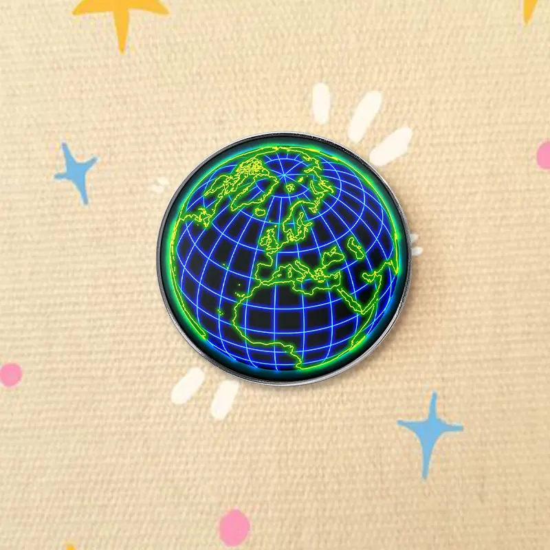 Neon Grid Earth Globe UV Printing Pin Cyberpunk Sci-Fi Brooch Bag Lapel Badge Fashion Jewelry Gifts for Tech Enthusiast