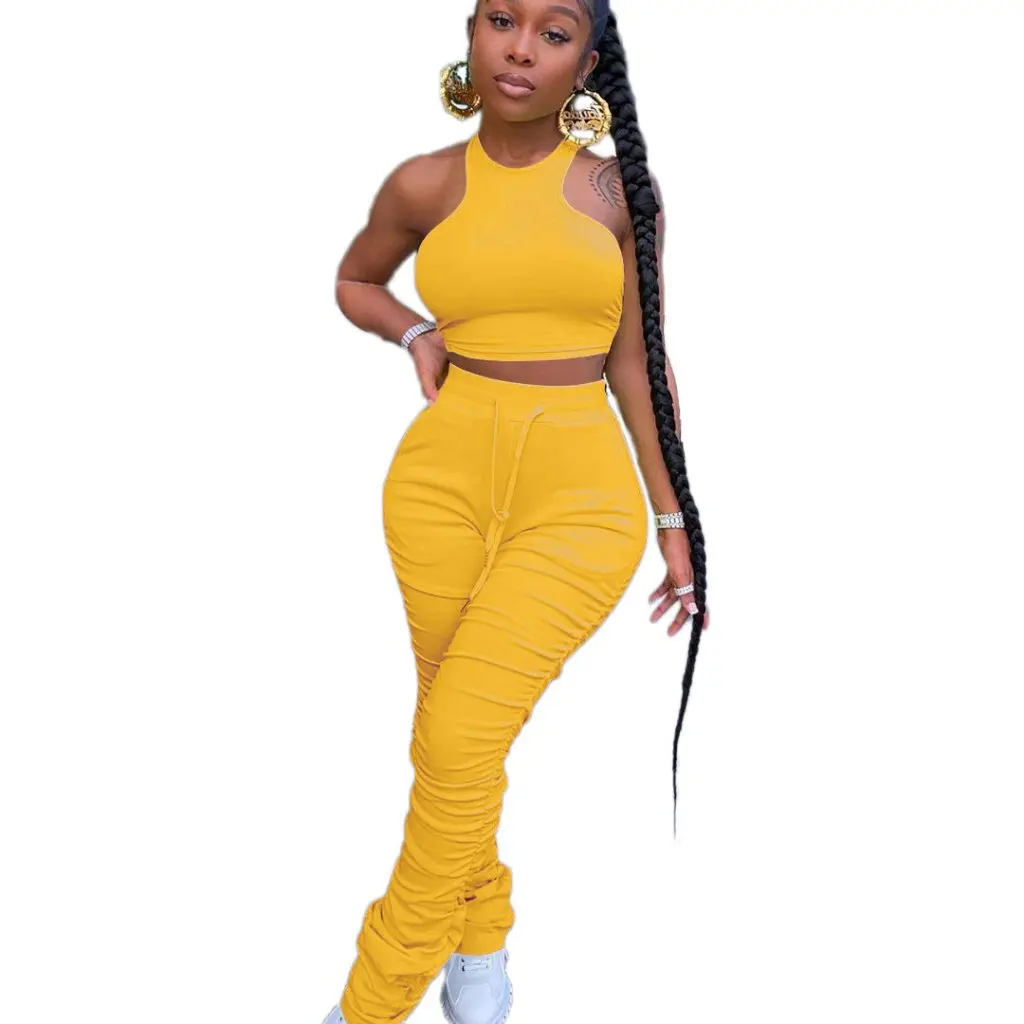 

Women's Casual Solid Color Pleated Vest Pants Two-Piece Set Europe And USA Fashion Elegant Suit