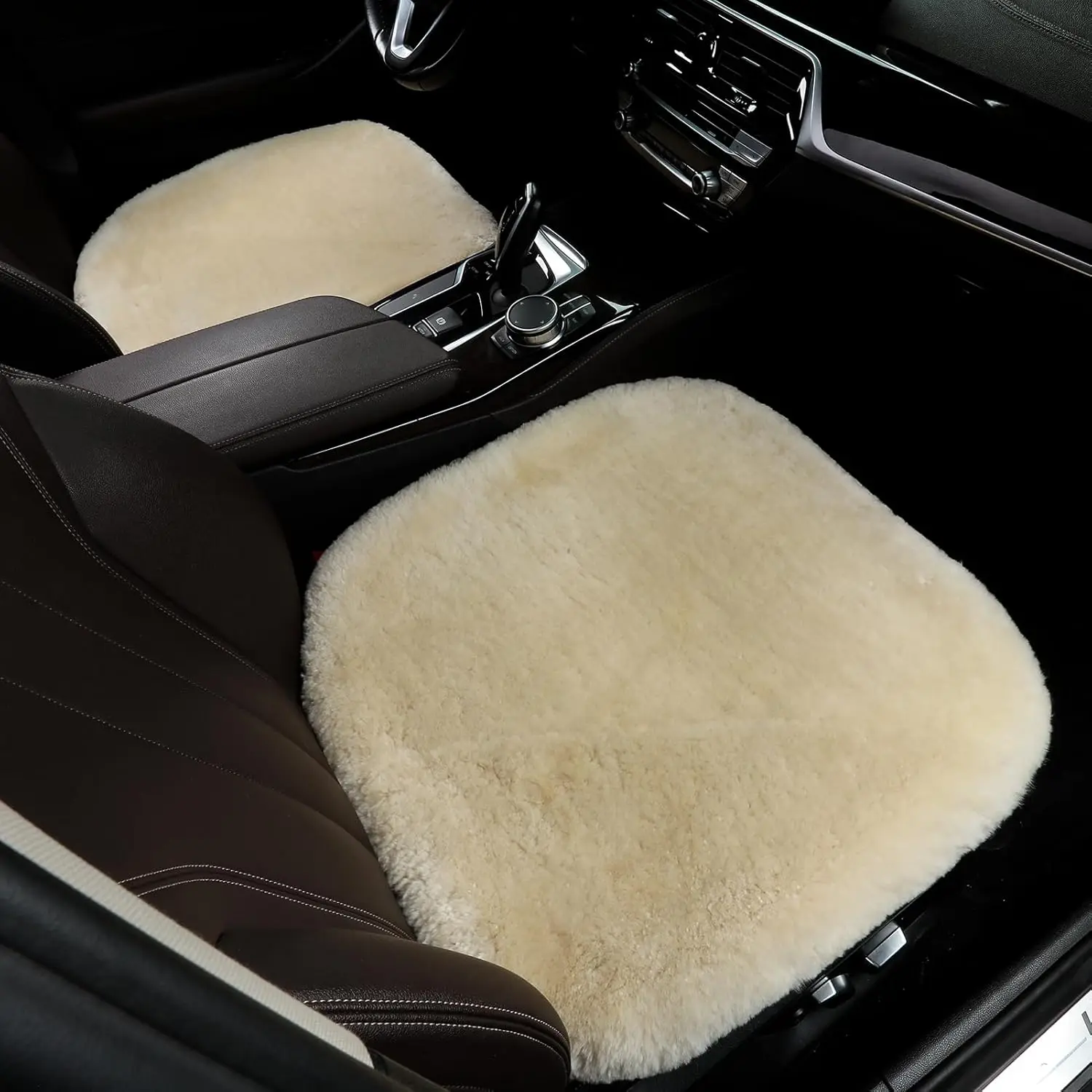 

Genuine Sheepskin Car Seat Covers 2 Pack, Fluffy Wool Cushions for Auto, Non-Slip Fit Most Cars SUVs