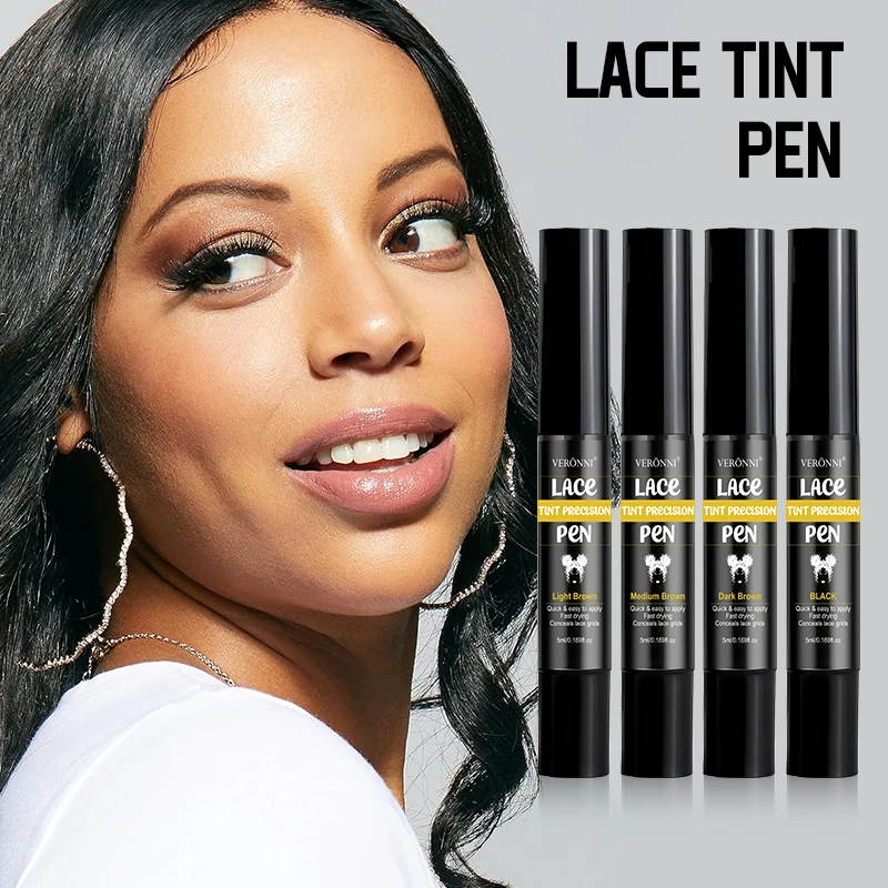 4pcs Lace Tint Pen Tinted Lace Precison Parting Pen Black Medium Dark Light Brown 5Ml - Wig Lace Tint With Brush Applicatior