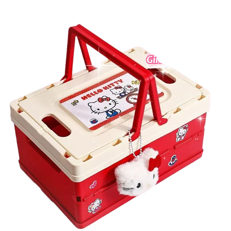 

Cartoon Anime Sanrio Folding Storage Box Hello Kitty Pattern Home Dust Proof Toy Desktop Plastic Sundries StorageCase Girl'sGift