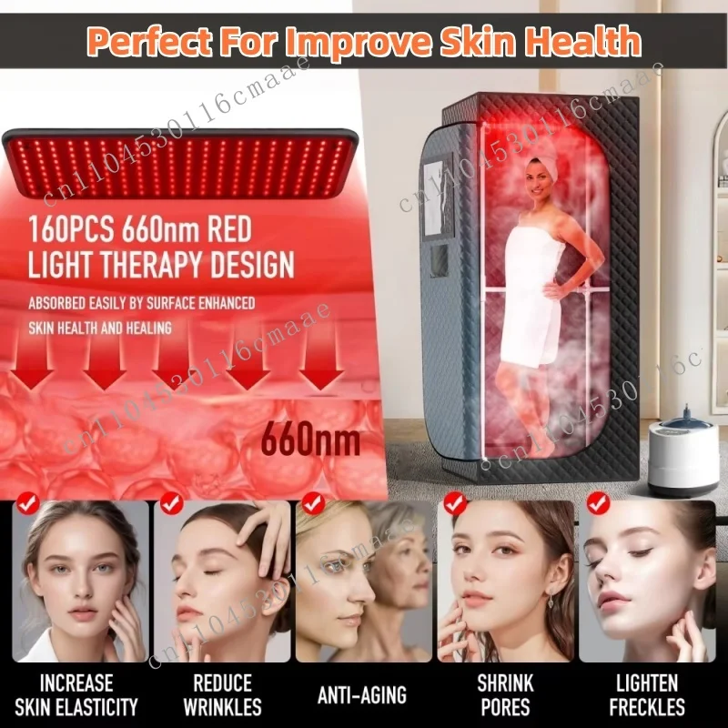 Modern Portable  Room Convenient Home Sauna  Box 660nm Red Light Therapy 1200W Steam Engine Steam Box