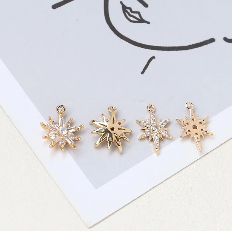 1pcs Copper Plated 18k Inlaid Zircon Wind Snowflake Pendant Diy Handmade Jewelry Earrings Necklace Accessories Material Charms