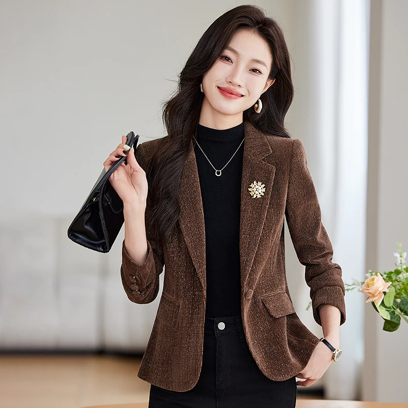 ZJYT Autumn Winter Corduroy Jackets Woman 2024 New Outerwears Coats Elegant Chic Vintage Blazers Mujer Plus Size Korean Style