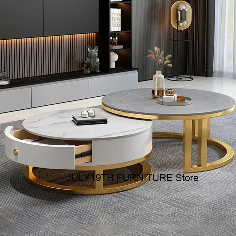 Round Low Coffee Table Storage Drawers Living Room Modern Coffee Table Simple Design Mesas De Centro Para Sala Smart Furniture