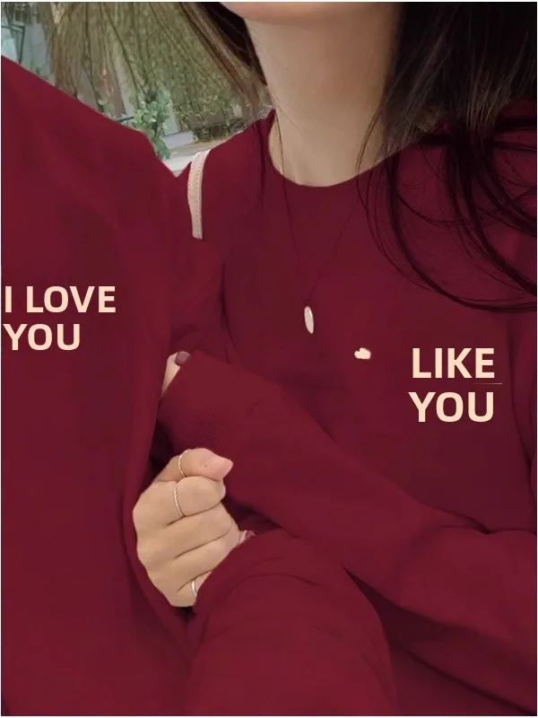 

Красная парная толстовка с капюшоном на флисовой подкладке, оверсайз, осенне-зимняя, для свадебной церемонии, хлопковая, в стиле Head over Heels