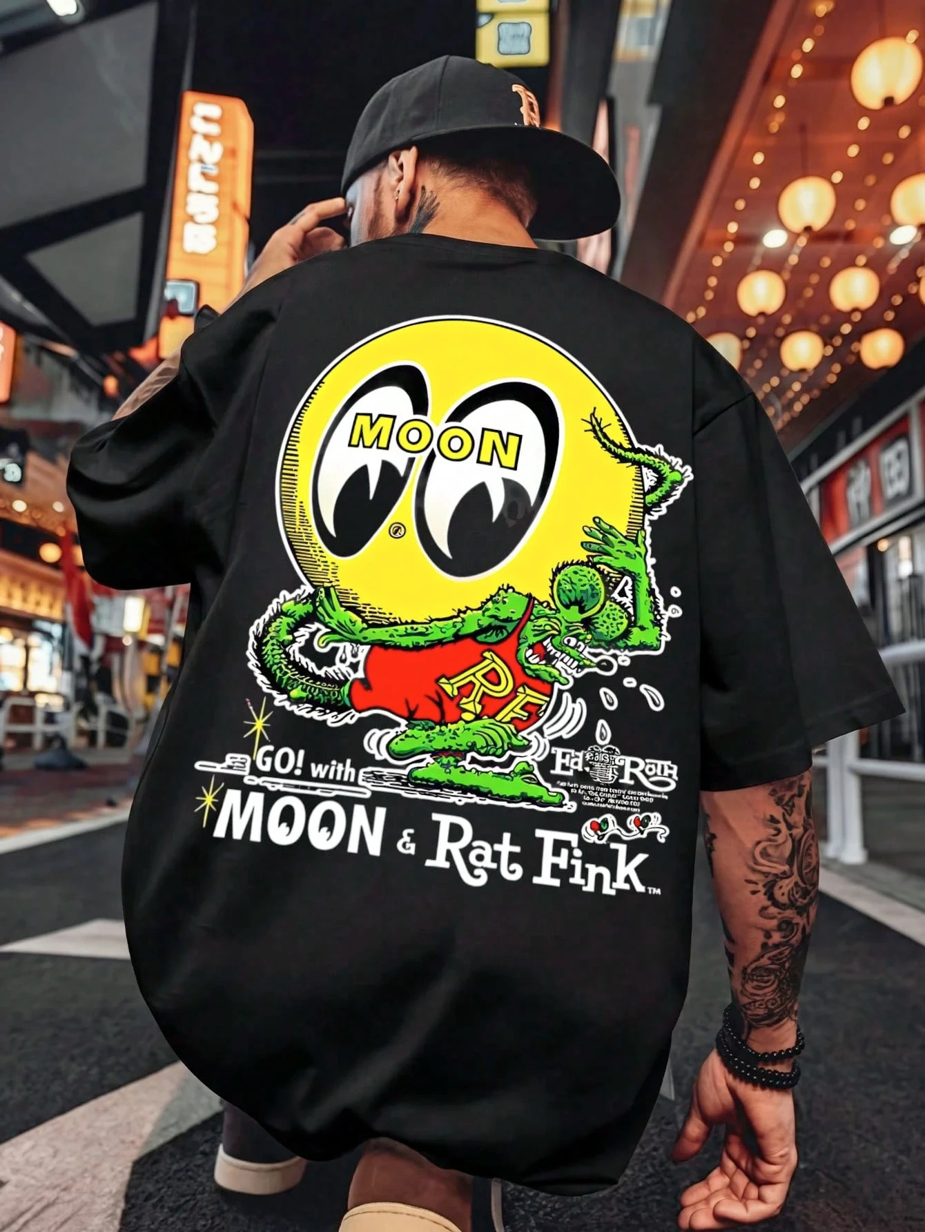2026 Summer Oversized Cotton T‑Shirt For Adults Kids Retro Hip Hop Moon Monster Cartoon Back Art Loose Short Sleeve Biker Tee