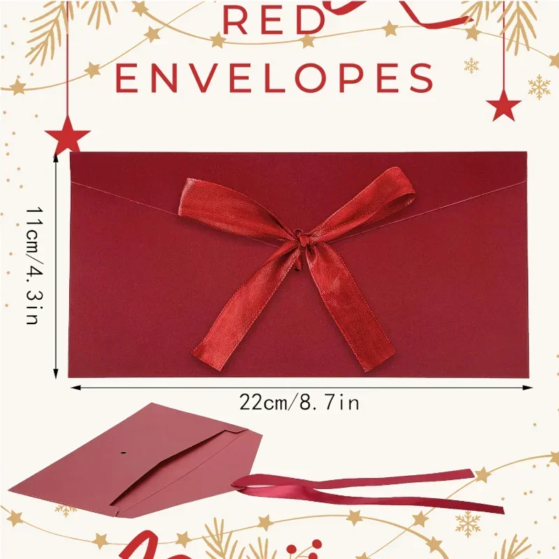 

15/30 Pack 2026 New model Advanced Kraft Paper Envelopes with Ribbons, Invitation Envelopes for Festival and Party - Red