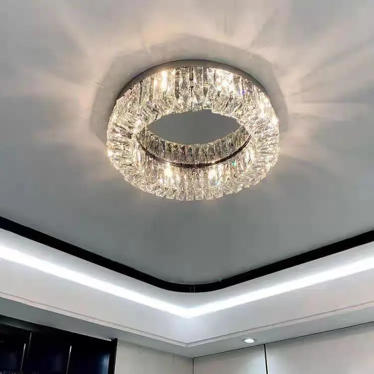 

Luxry Crystal Ceiling Light led gold silver round lamp living room Lighting Indoor office Bedroom Lights Nordic Atmosphere Lamp