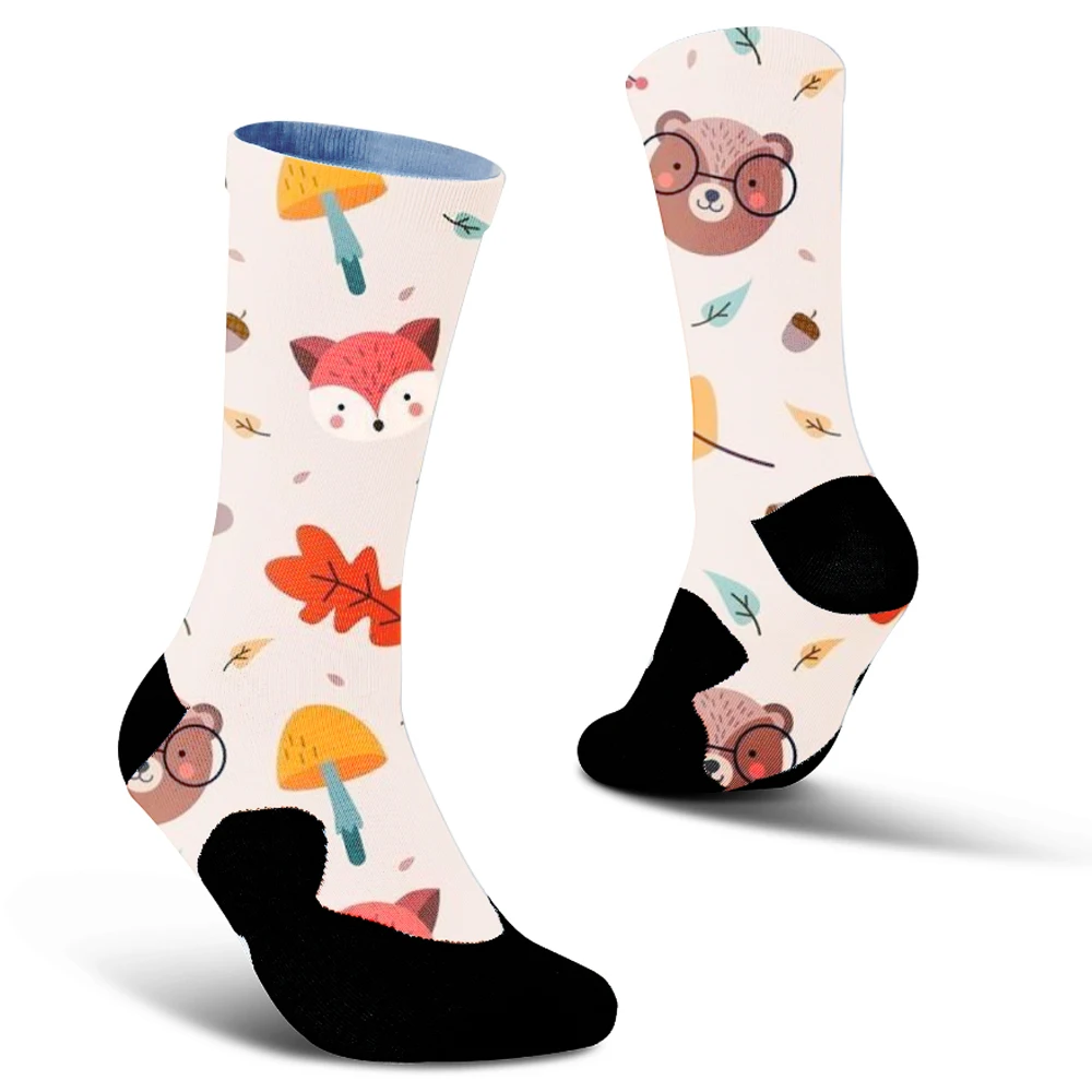 2024 Nowość 1 para Cartoon Animal Funny Socks Kobiety Mężczyźni Skarpetki rowerowe Estetyczny nadruk Letnie krótkie skarpetki sportowe Bawełna