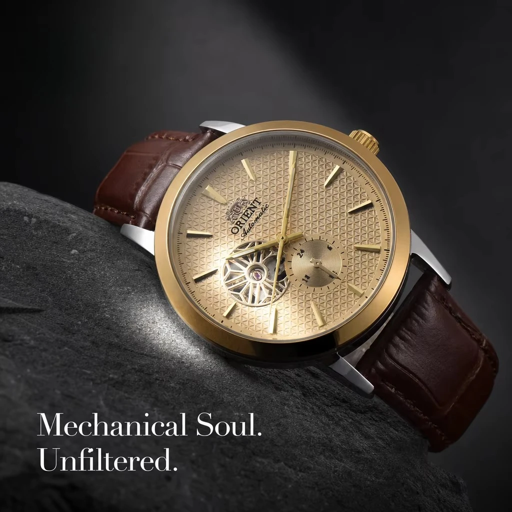 Japan Automatic Mechanical Men Orient Watch Skeleton 24 Hour Small Second Dial Waterproof Leather Strap Business Wristwatch